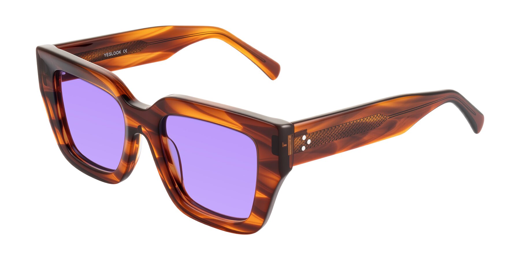 Angle of Simba in Amber Striped with Medium Purple Tinted Lenses