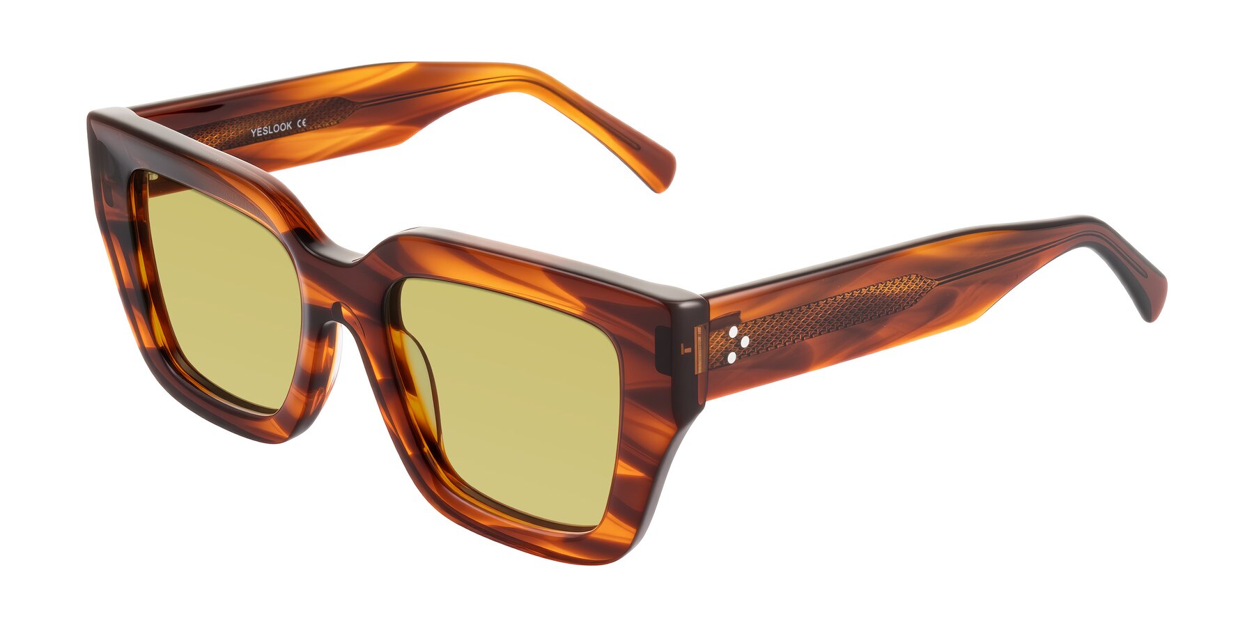 Angle of Simba in Amber Striped with Medium Champagne Tinted Lenses