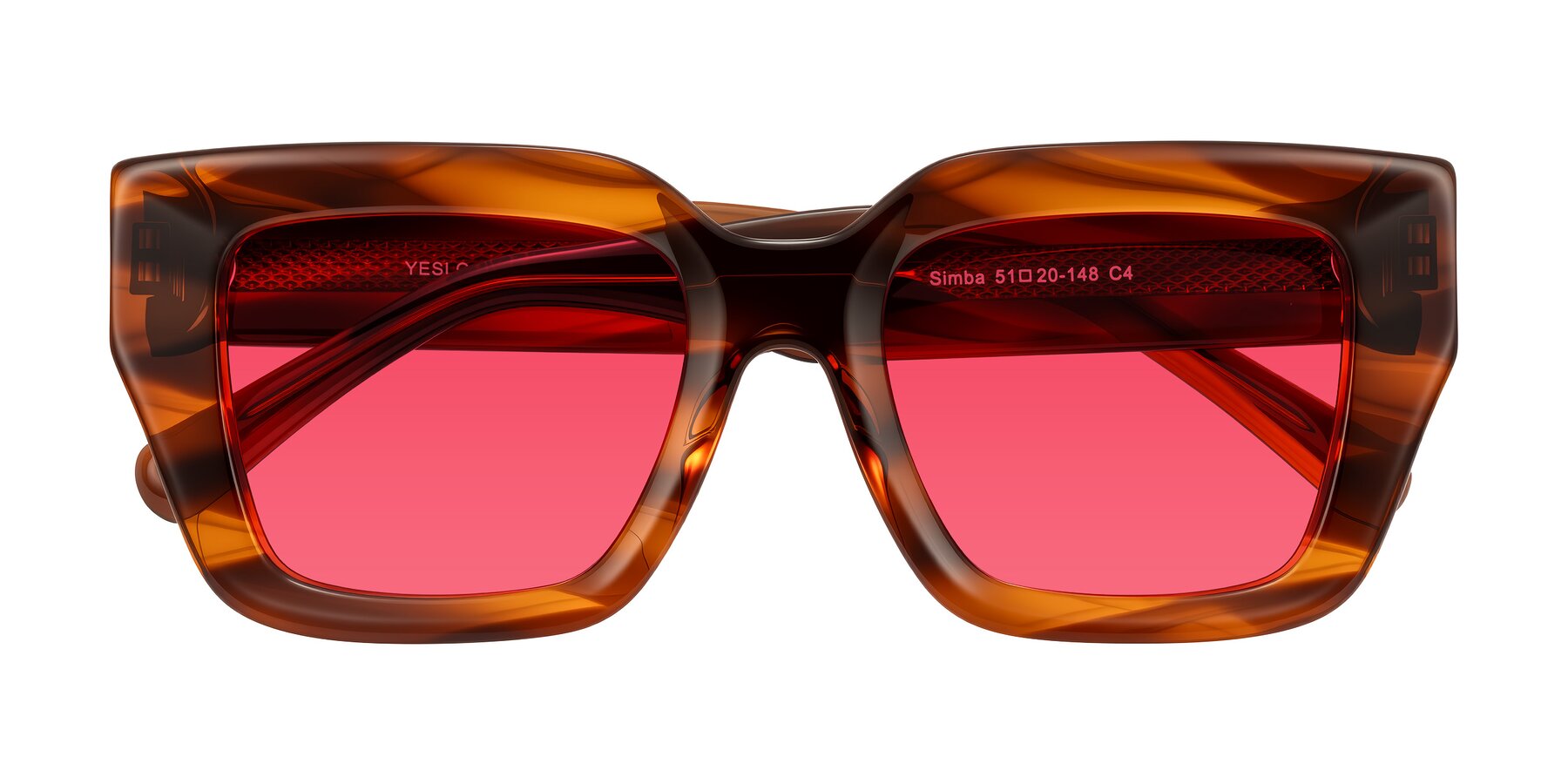 Folded Front of Simba in Amber Striped with Red Tinted Lenses