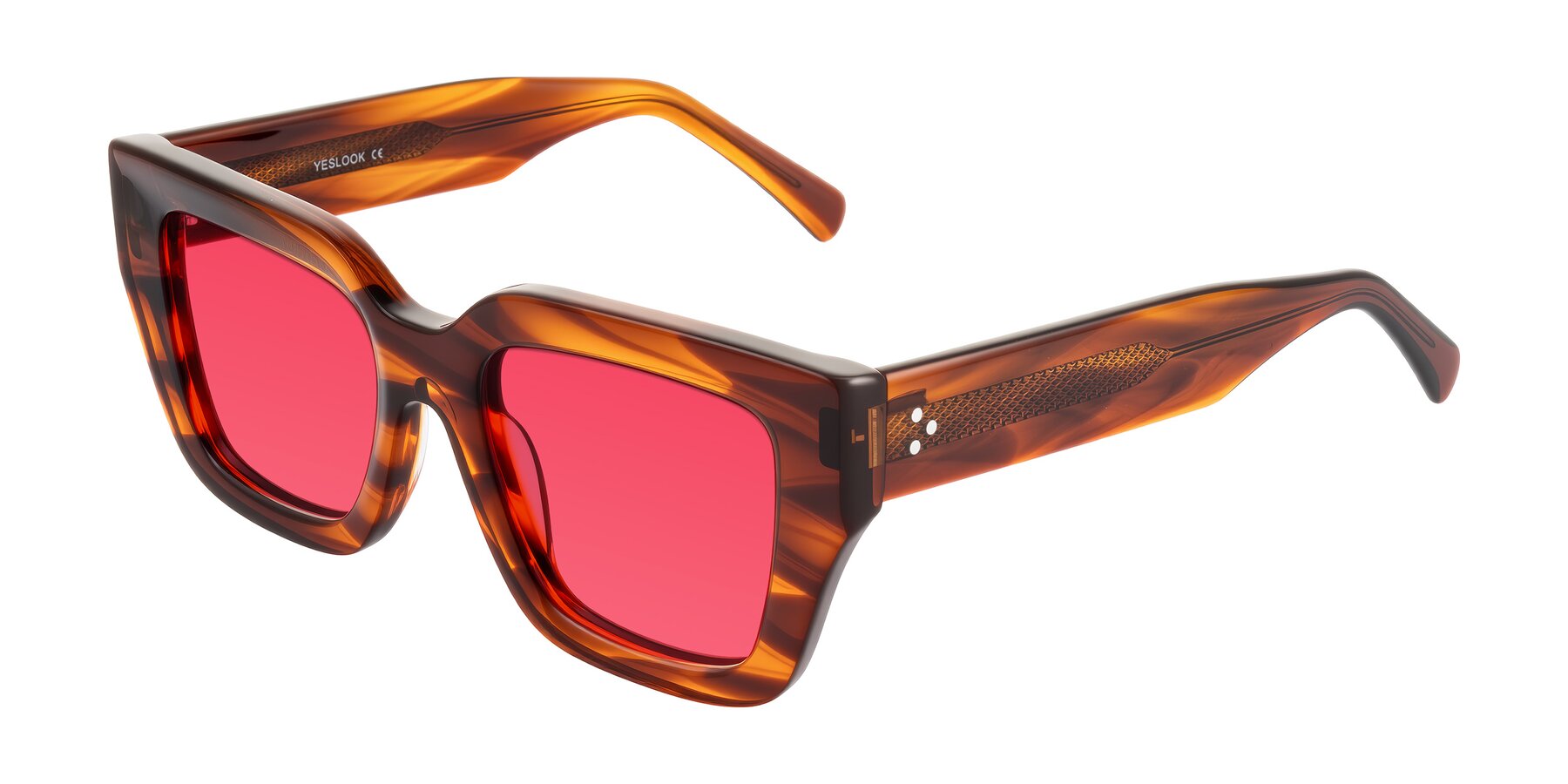 Angle of Simba in Amber Striped with Red Tinted Lenses