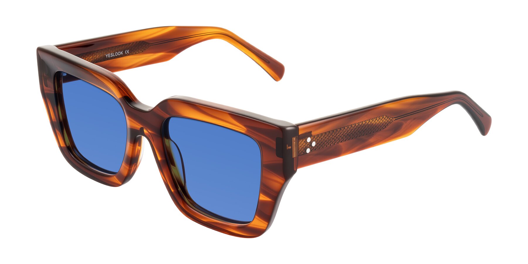 Angle of Simba in Amber Striped with Blue Tinted Lenses