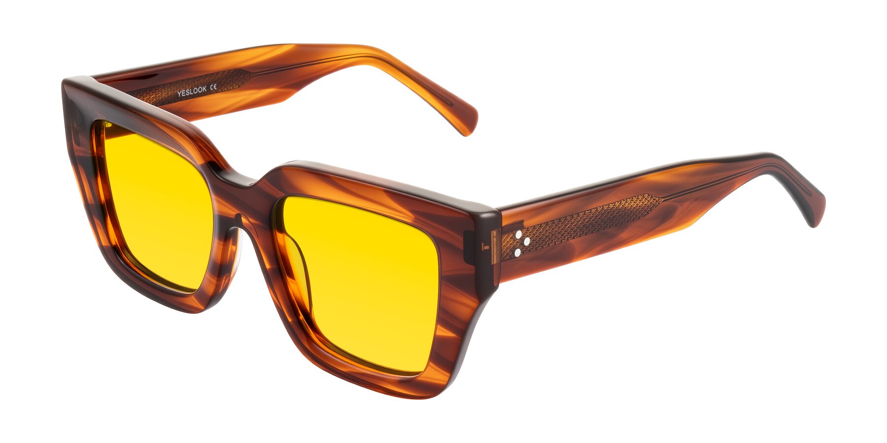 Angle of Simba in Amber Striped with Yellow Tinted Lenses