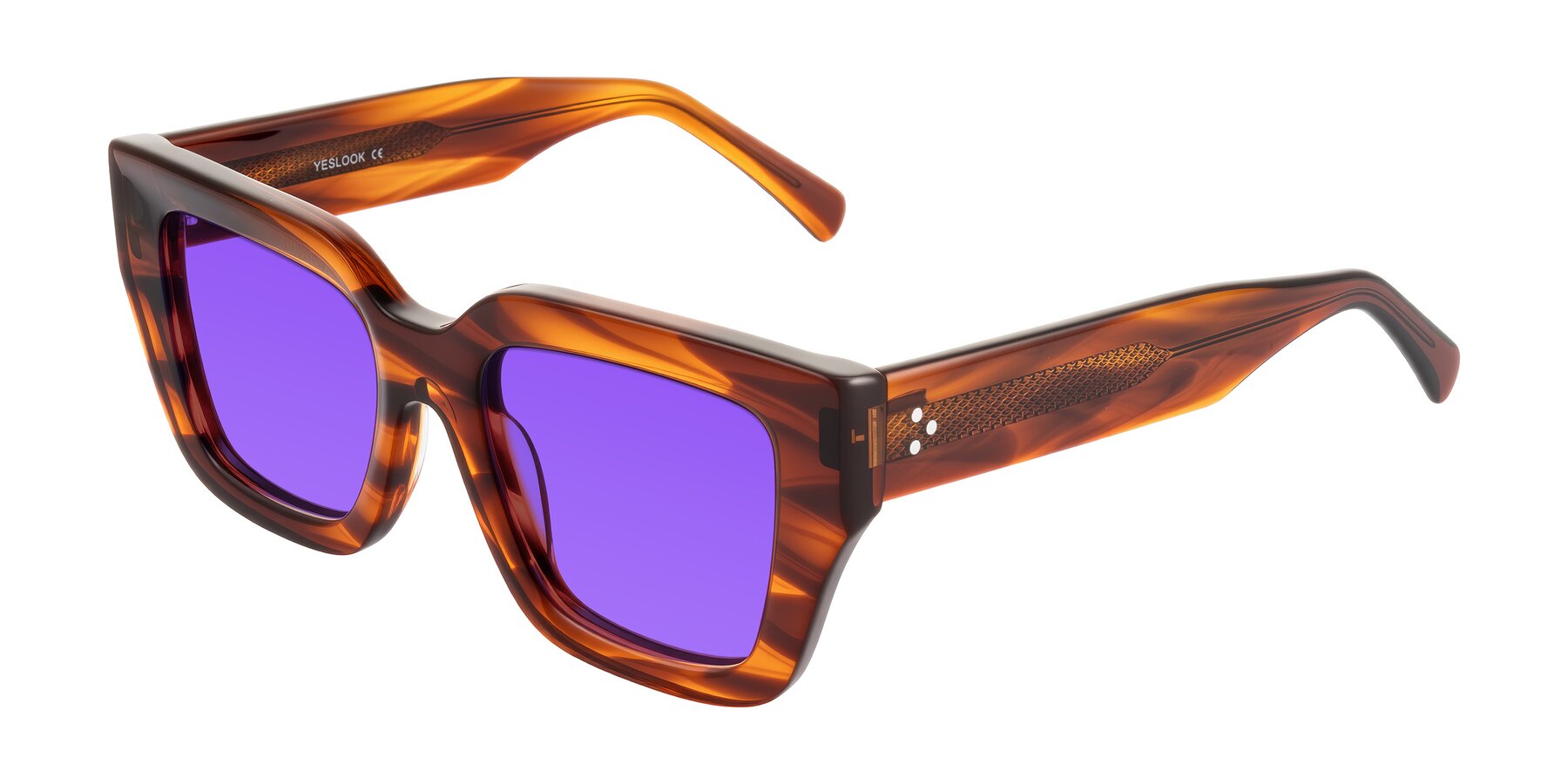 Angle of Simba in Amber Striped with Purple Tinted Lenses