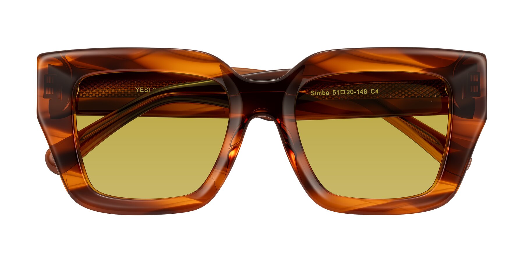 Folded Front of Simba in Amber Striped with Champagne Tinted Lenses