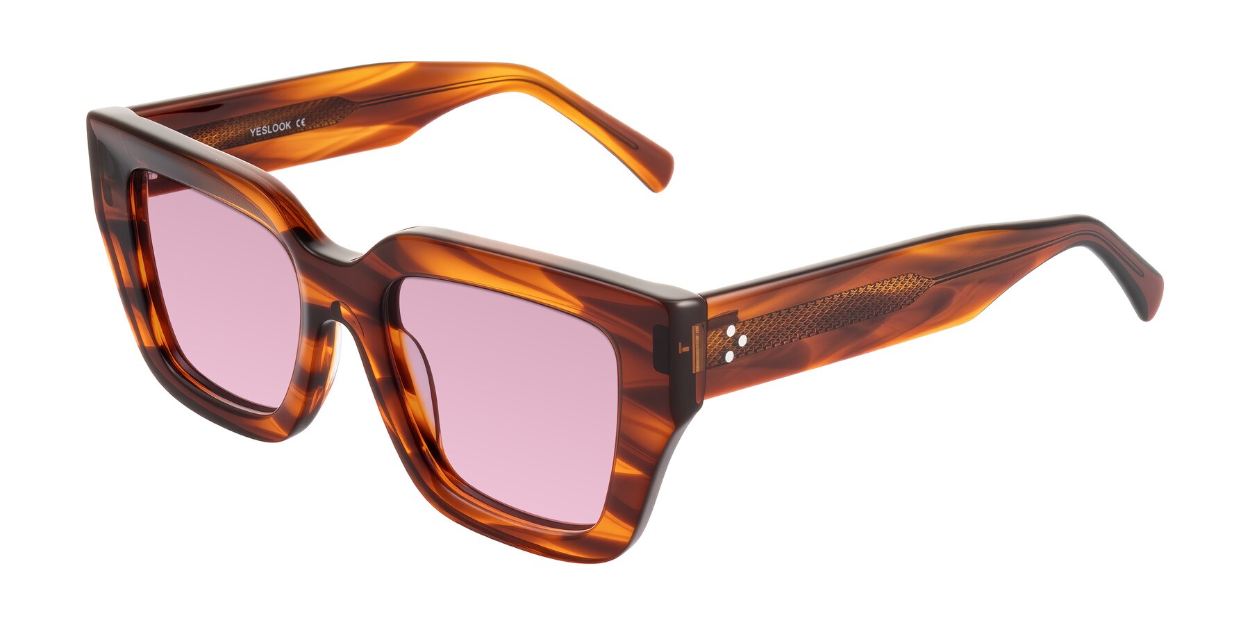 Angle of Simba in Amber Striped with Light Wine Tinted Lenses