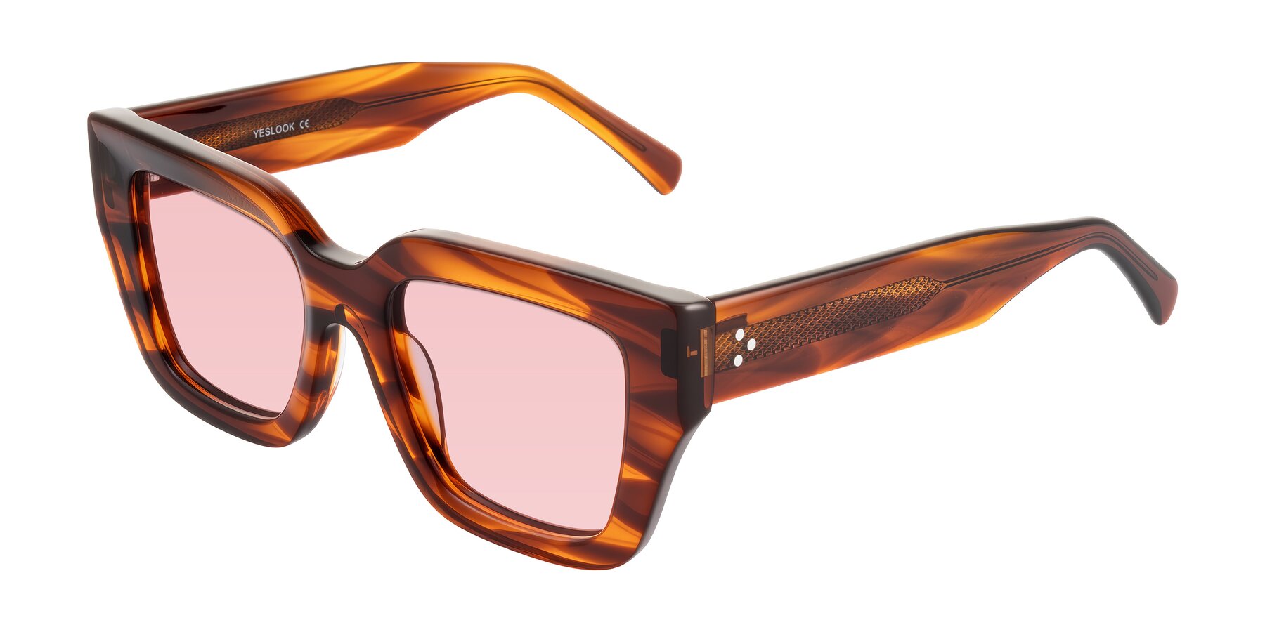 Angle of Simba in Amber Striped with Light Garnet Tinted Lenses
