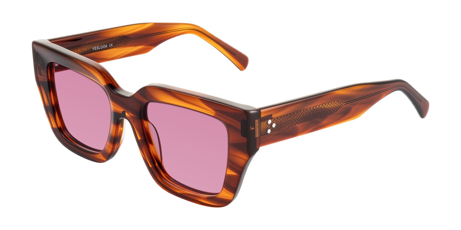 Angle of Simba in Amber Striped with Medium Wine Tinted Lenses