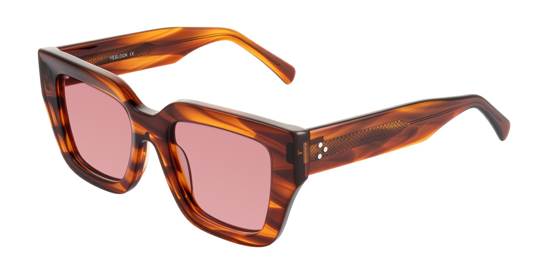 Angle of Simba in Amber Striped with Medium Garnet Tinted Lenses
