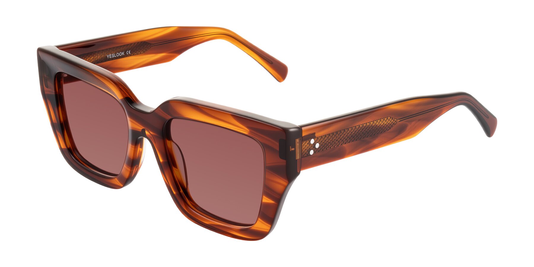 Angle of Simba in Amber Striped with Garnet Tinted Lenses