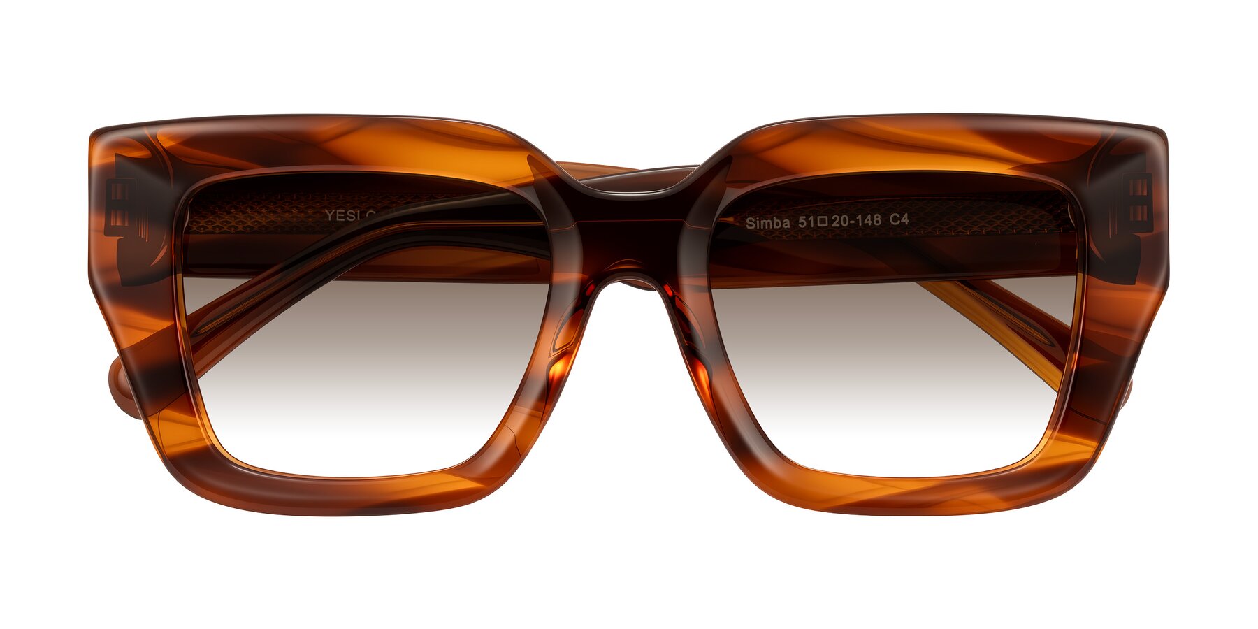 Folded Front of Simba in Amber Striped with Brown Gradient Lenses