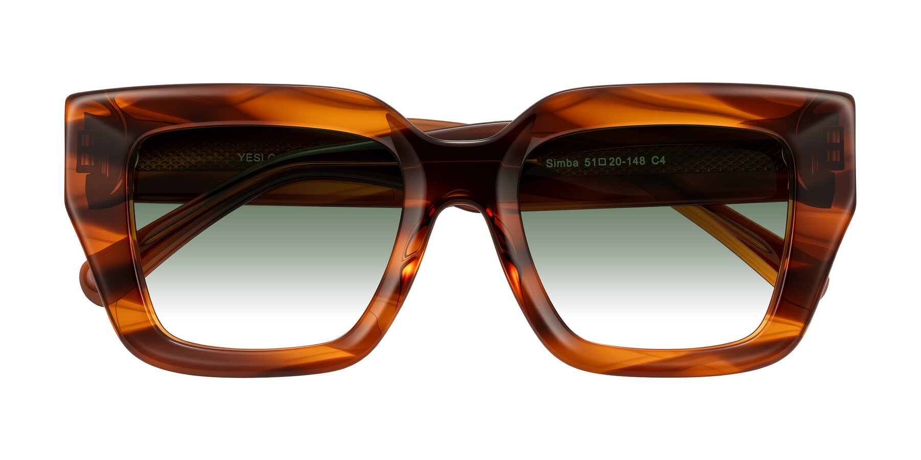 Folded Front of Simba in Amber Striped with Green Gradient Lenses