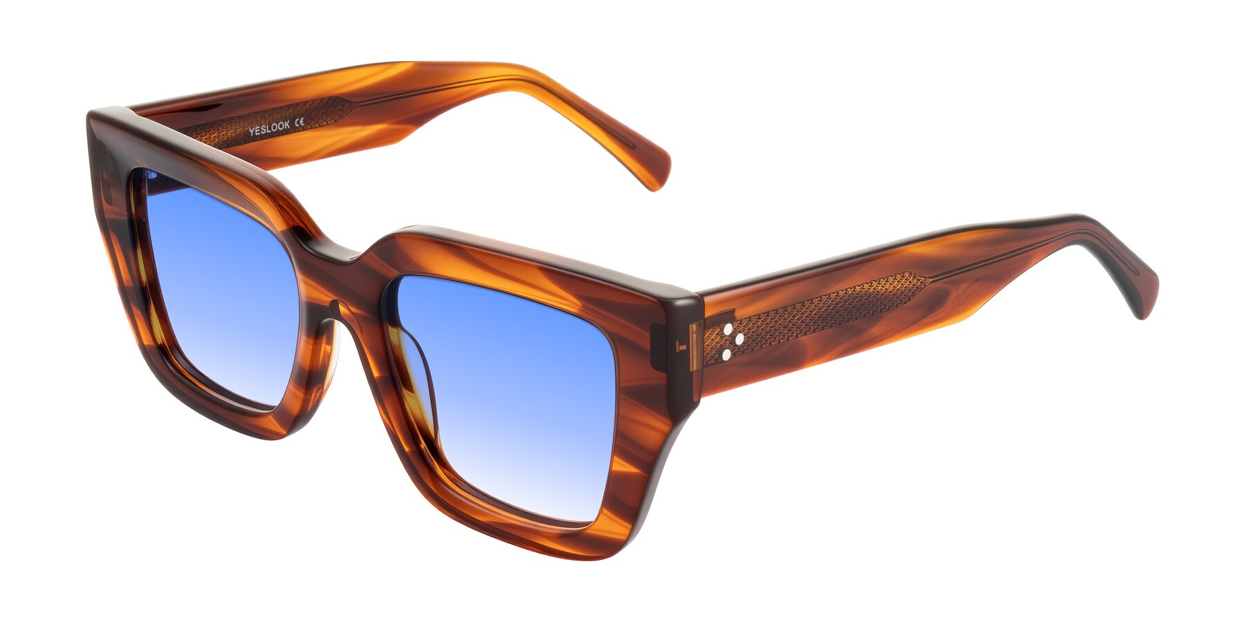Angle of Simba in Amber Striped with Blue Gradient Lenses