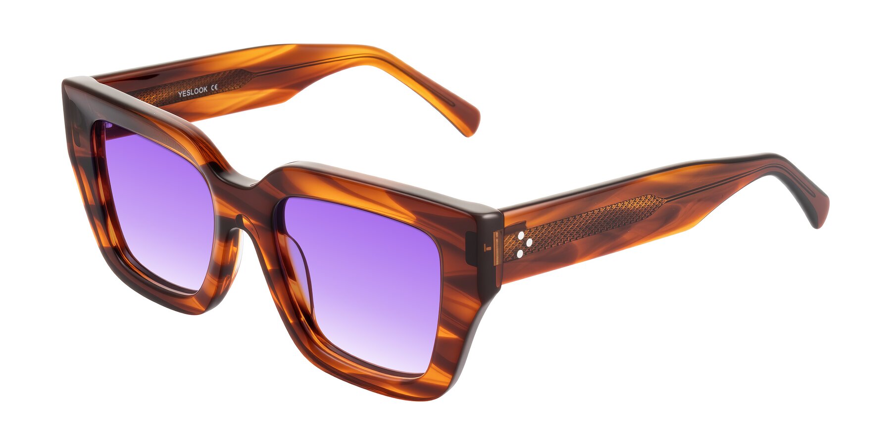 Angle of Simba in Amber Striped with Purple Gradient Lenses
