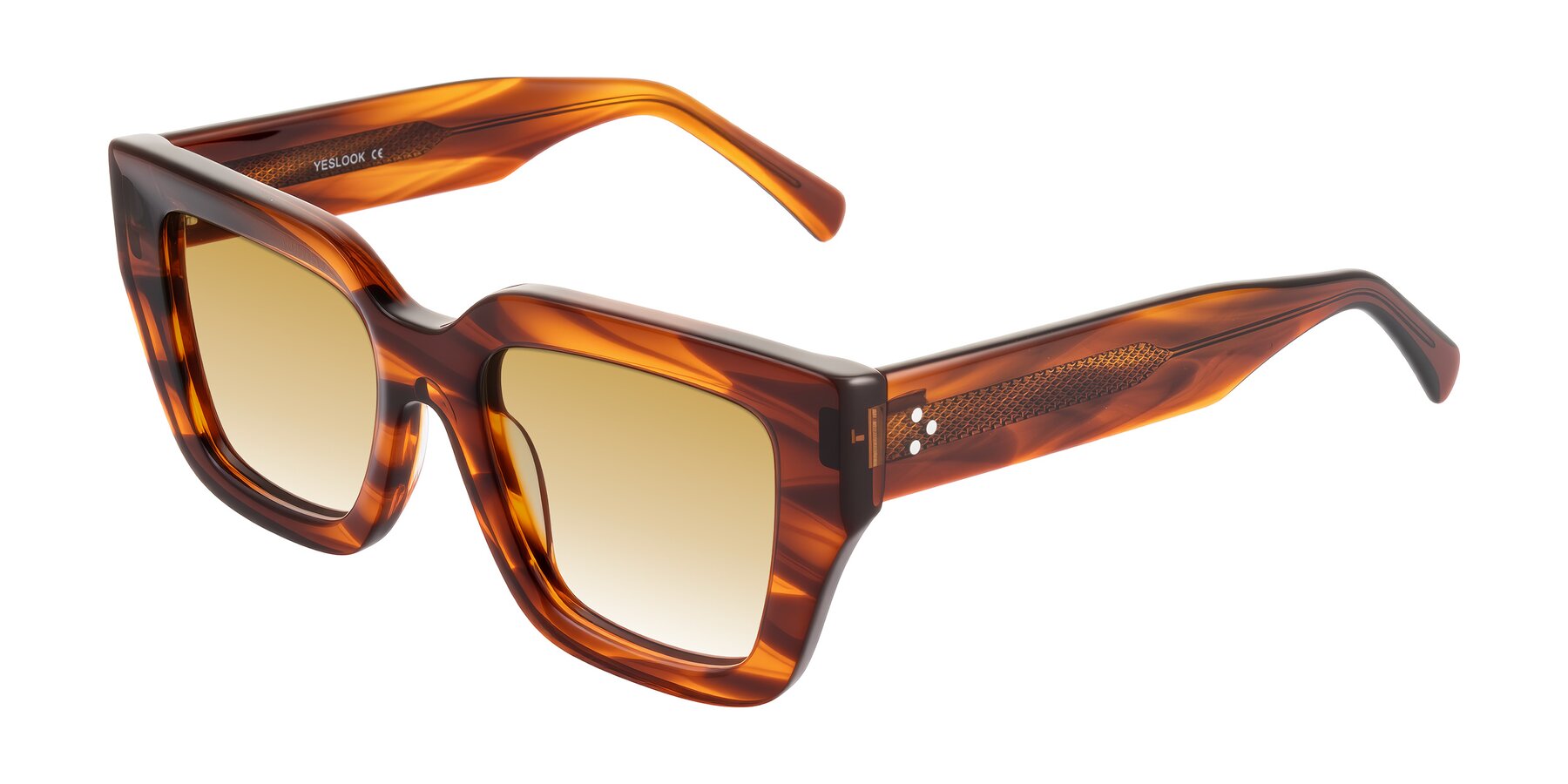 Angle of Simba in Amber Striped with Champagne Gradient Lenses