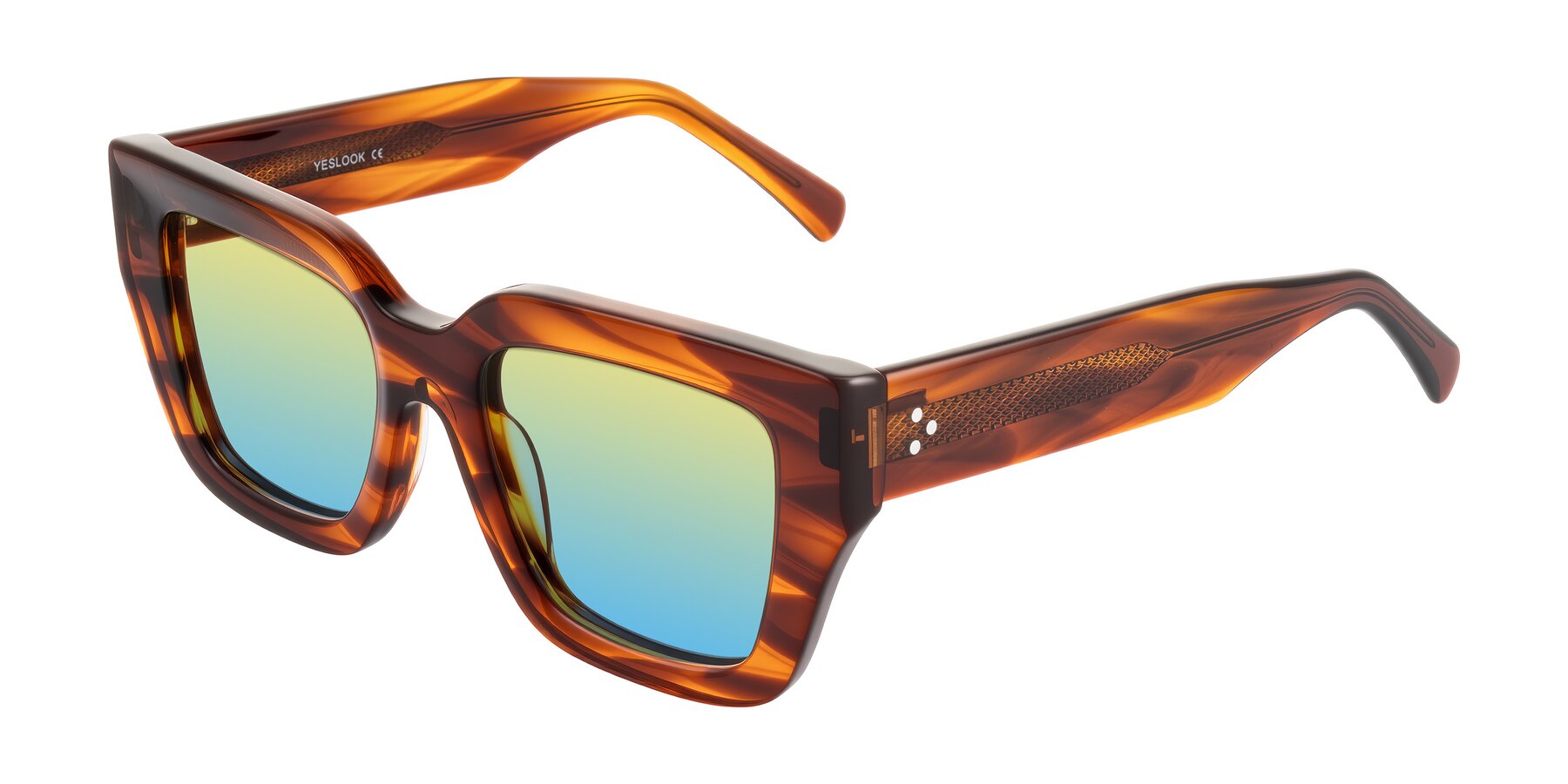 Angle of Simba in Amber Striped with Yellow / Blue Gradient Lenses