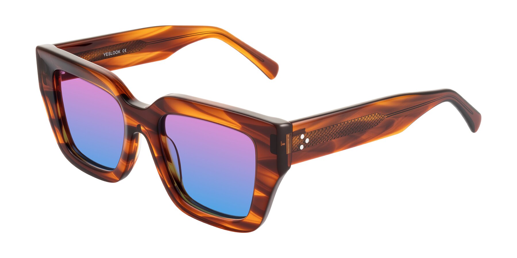 Angle of Simba in Amber Striped with Pink / Blue Gradient Lenses