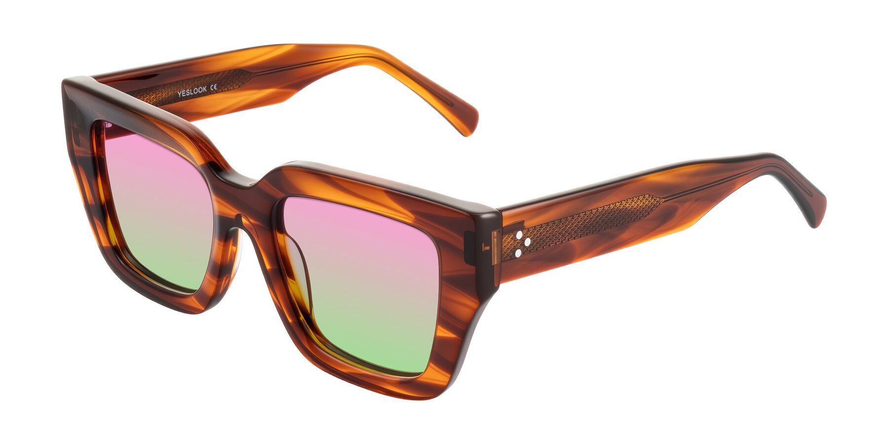 Angle of Simba in Amber Striped with Pink / Green Gradient Lenses