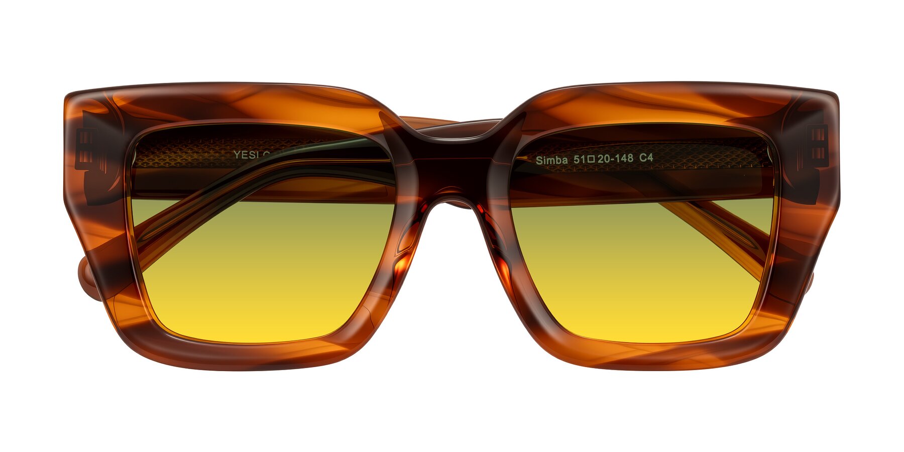Folded Front of Simba in Amber Striped with Green / Yellow Gradient Lenses