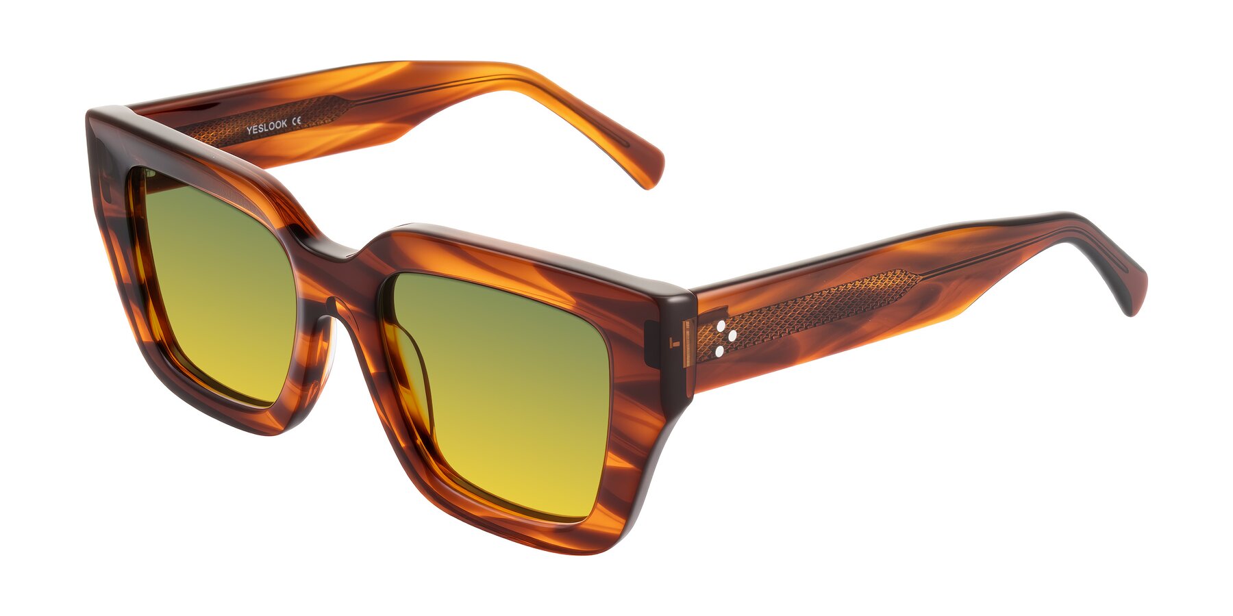 Angle of Simba in Amber Striped with Green / Yellow Gradient Lenses
