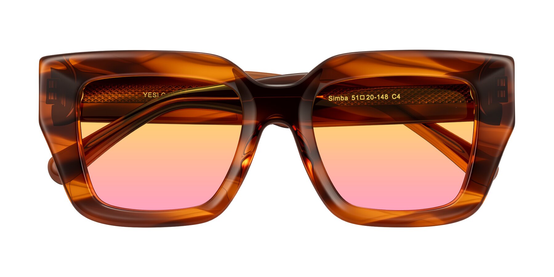 Folded Front of Simba in Amber Striped with Yellow / Pink Gradient Lenses
