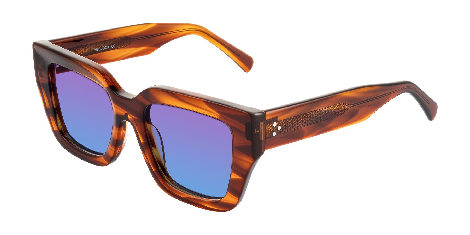 Angle of Simba in Amber Striped with Purple / Blue Gradient Lenses