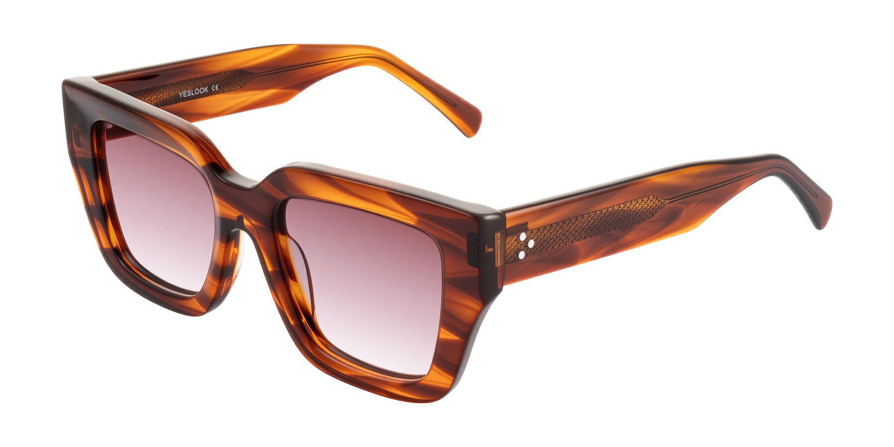 Angle of Simba in Amber Striped with Garnet Gradient Lenses