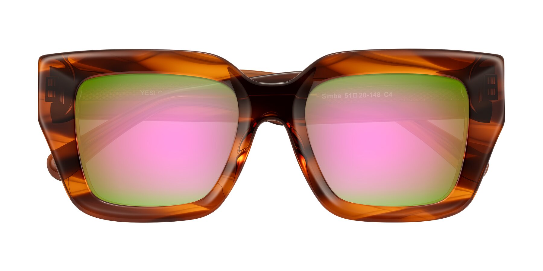 Folded Front of Simba in Amber Striped with Pink Mirrored Lenses