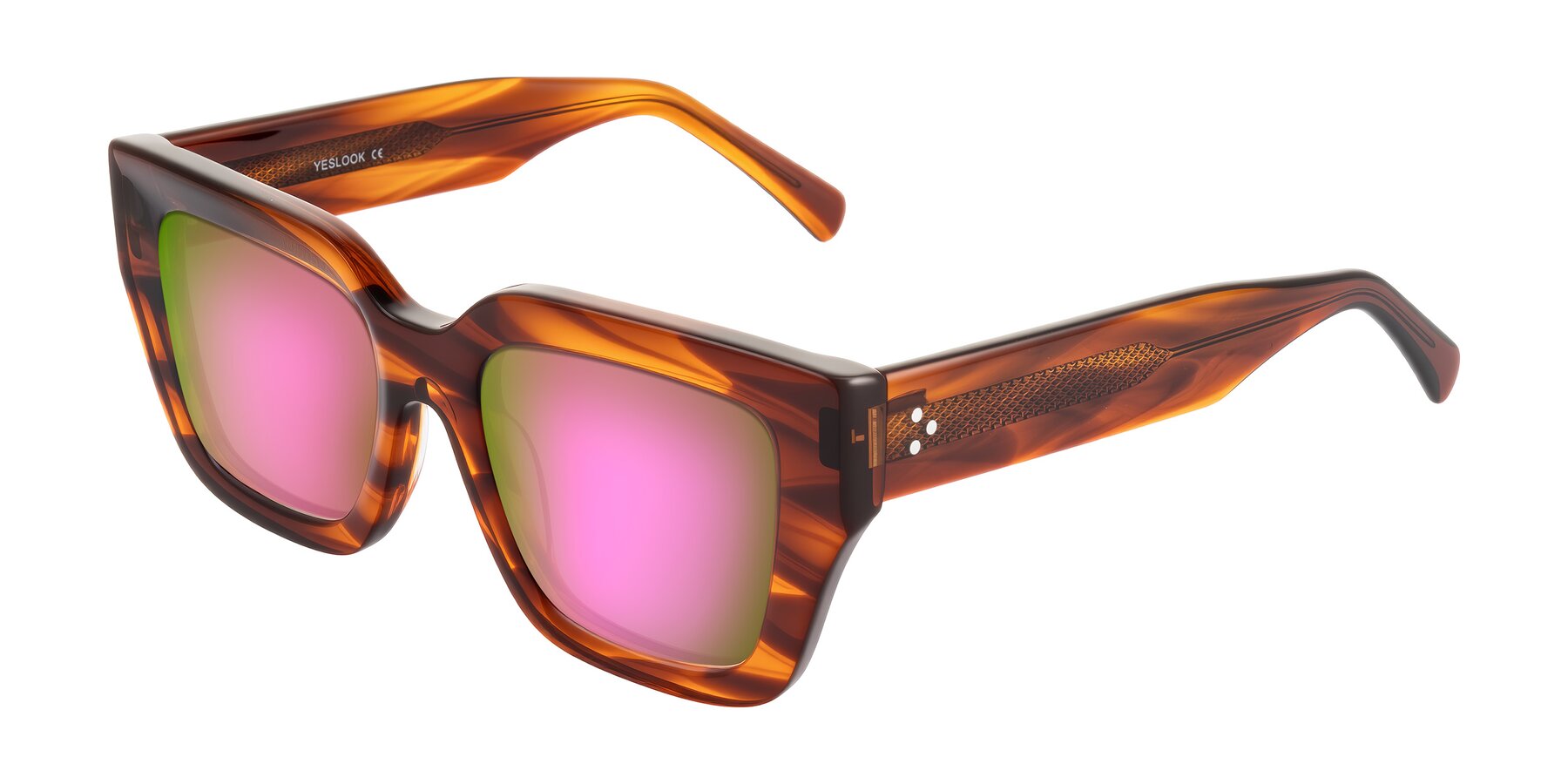 Angle of Simba in Amber Striped with Pink Mirrored Lenses
