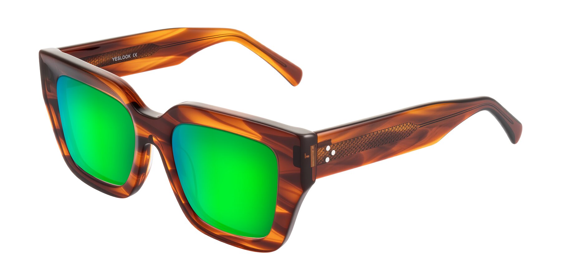 Angle of Simba in Amber Striped with Green Mirrored Lenses