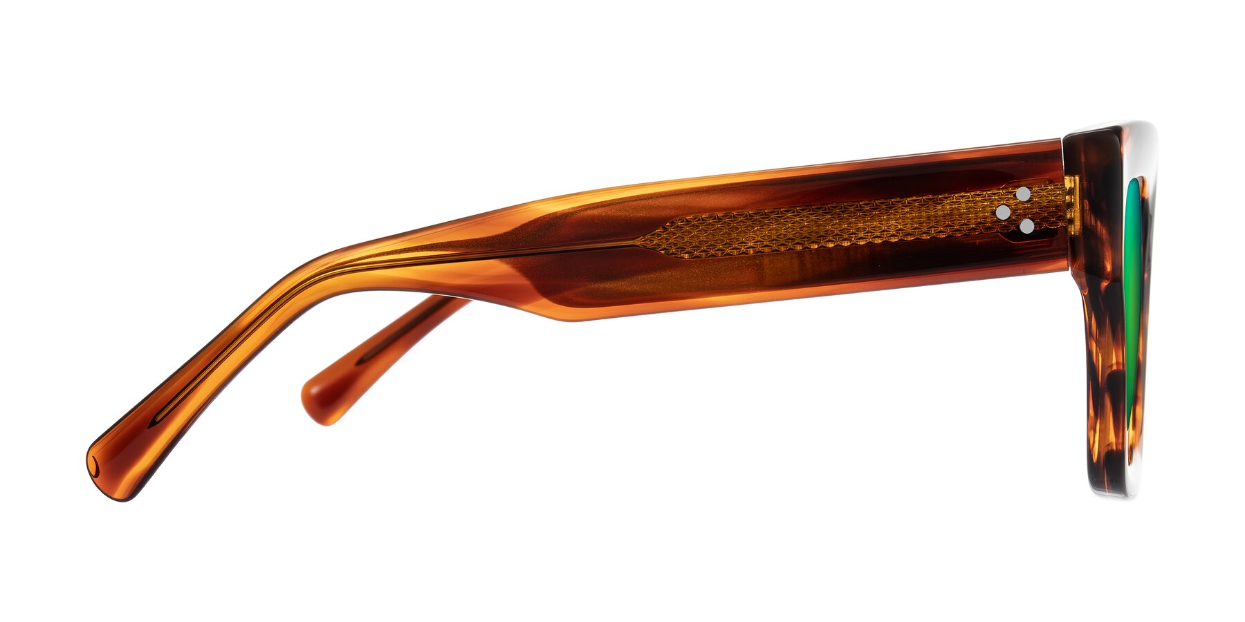 Side of Simba in Amber Striped with Green Mirrored Lenses
