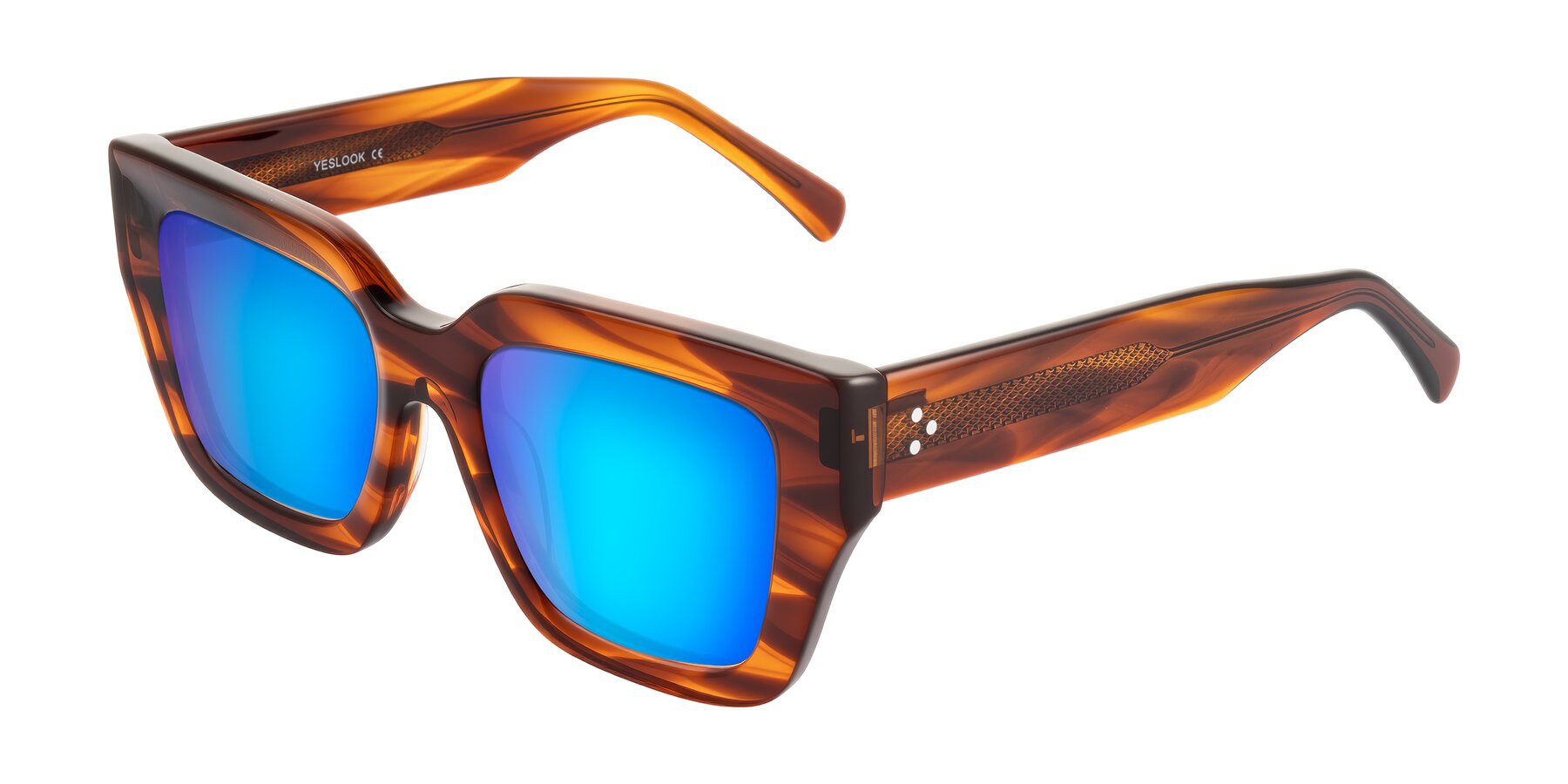 Angle of Simba in Amber Striped with Blue Mirrored Lenses