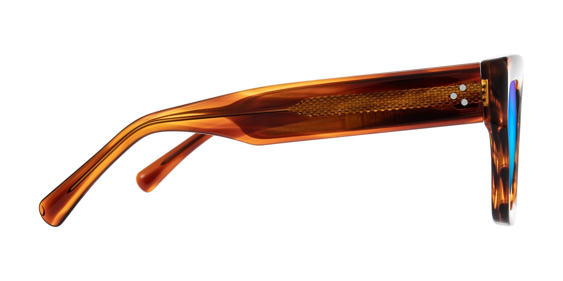 Side of Simba in Amber Striped with Blue Mirrored Lenses