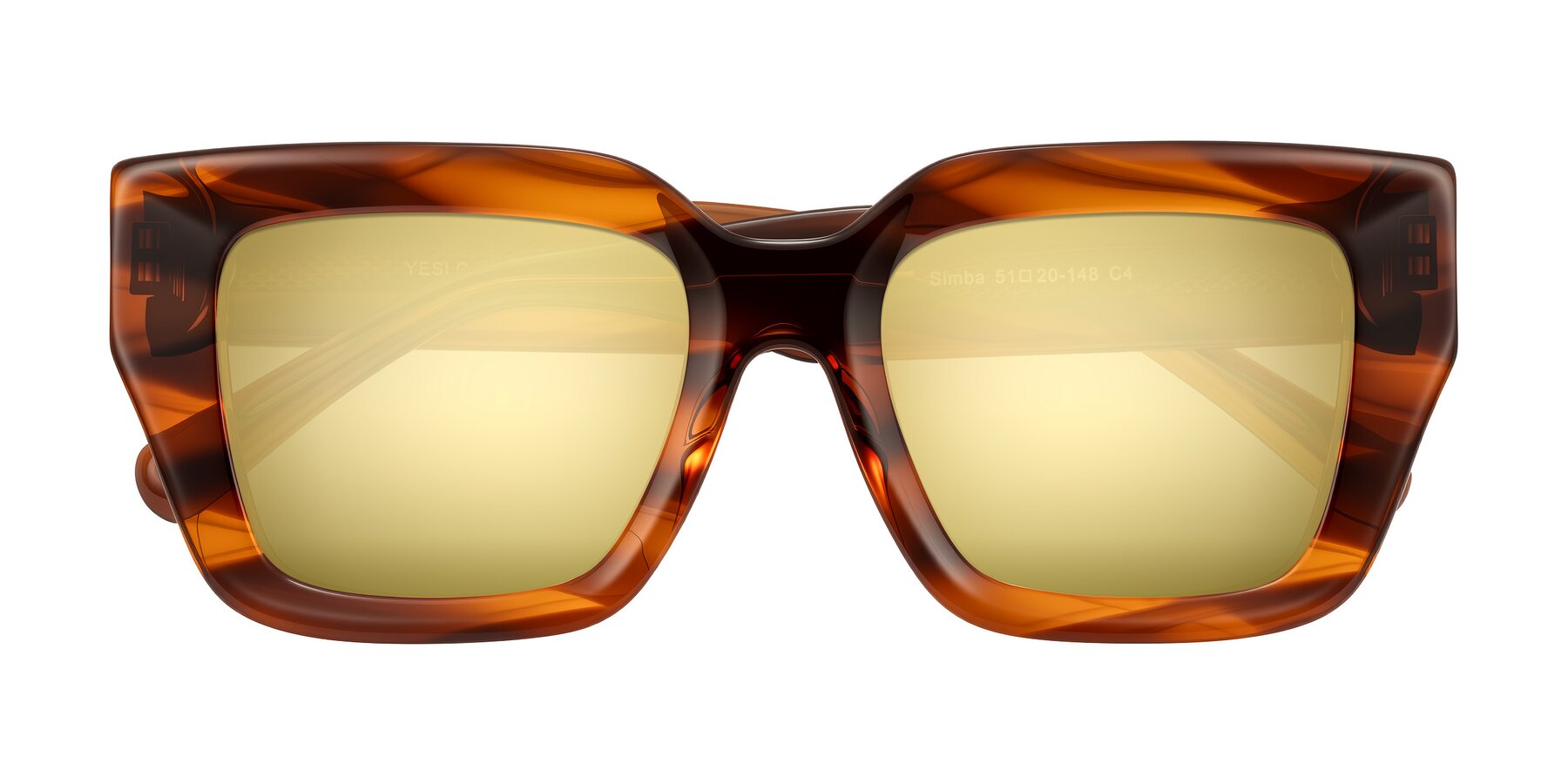 Folded Front of Simba in Amber Striped with Gold Mirrored Lenses