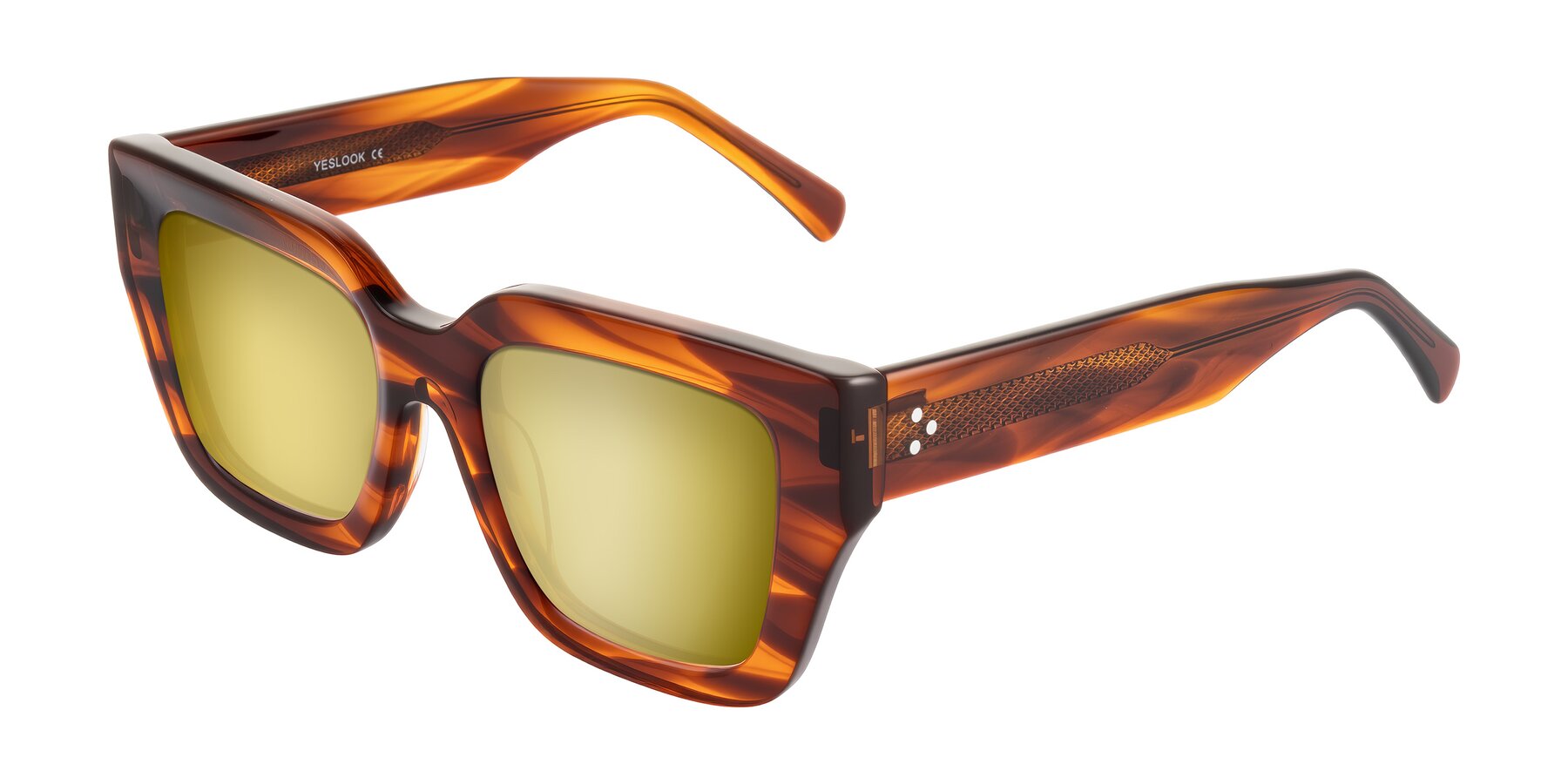 Angle of Simba in Amber Striped with Gold Mirrored Lenses