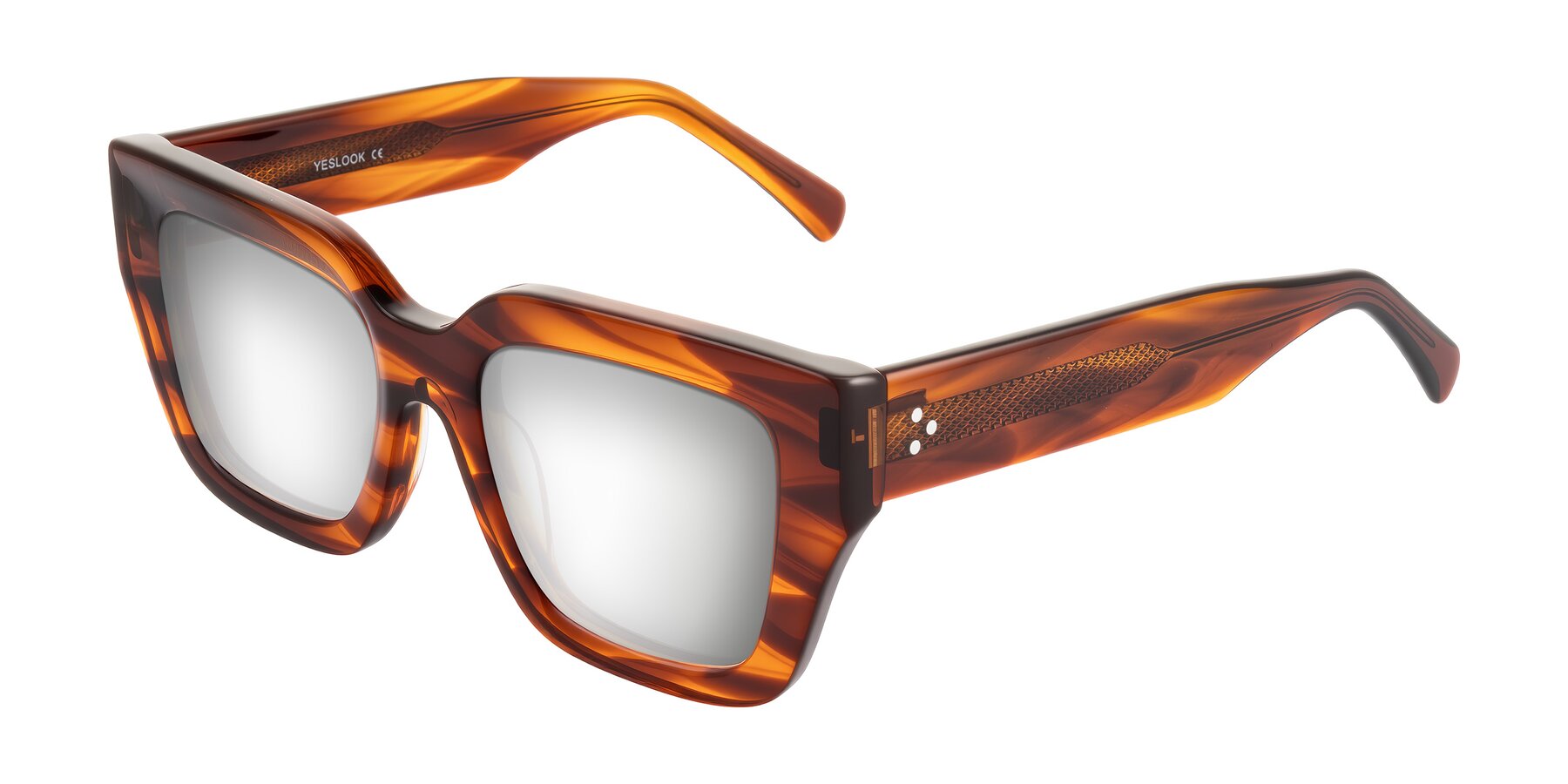 Angle of Simba in Amber Striped with Silver Mirrored Lenses