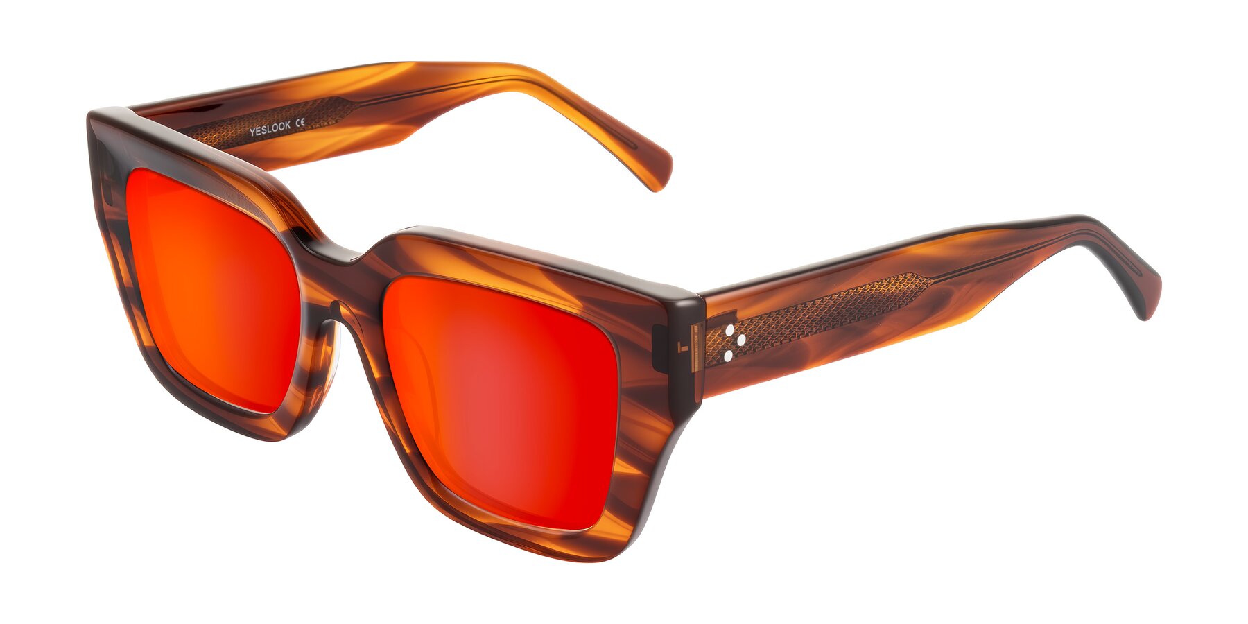 Angle of Simba in Amber Striped with Red Gold Mirrored Lenses