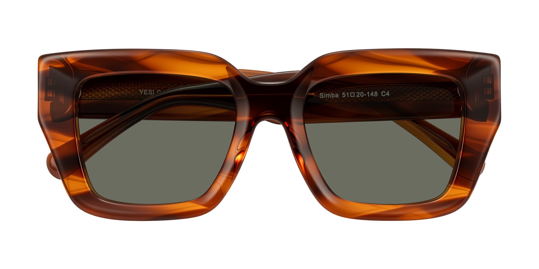 Folded Front of Simba in Amber Striped with Gray Polarized Lenses