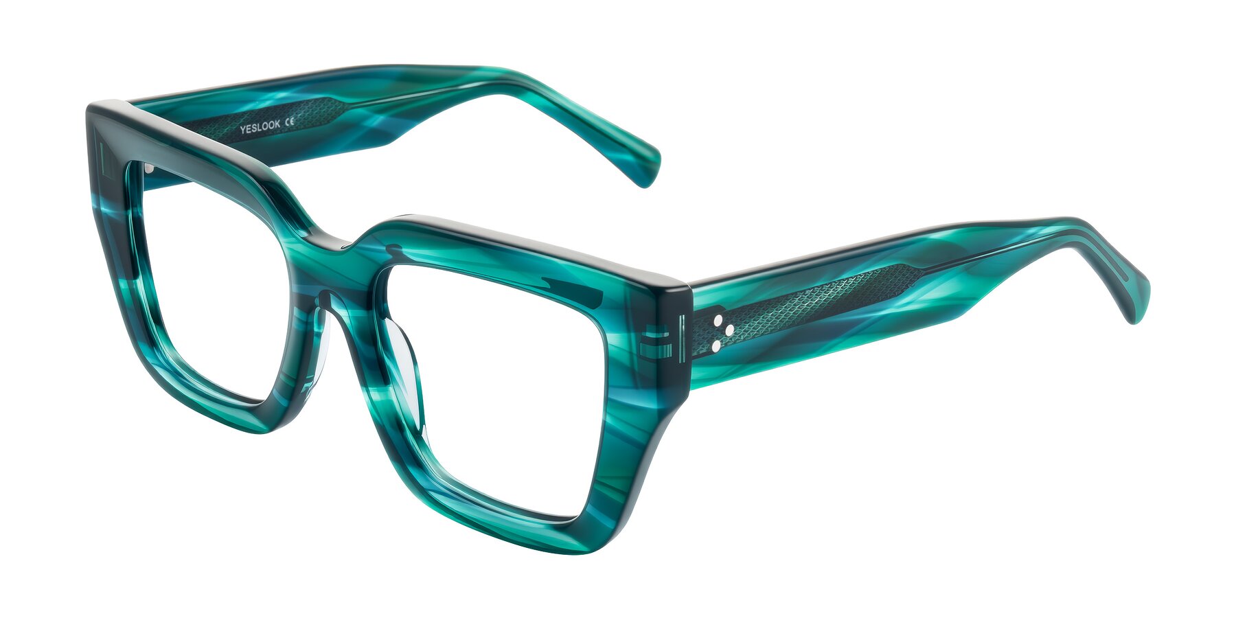 Angle of Simba in Teal Striped with Clear Eyeglass Lenses