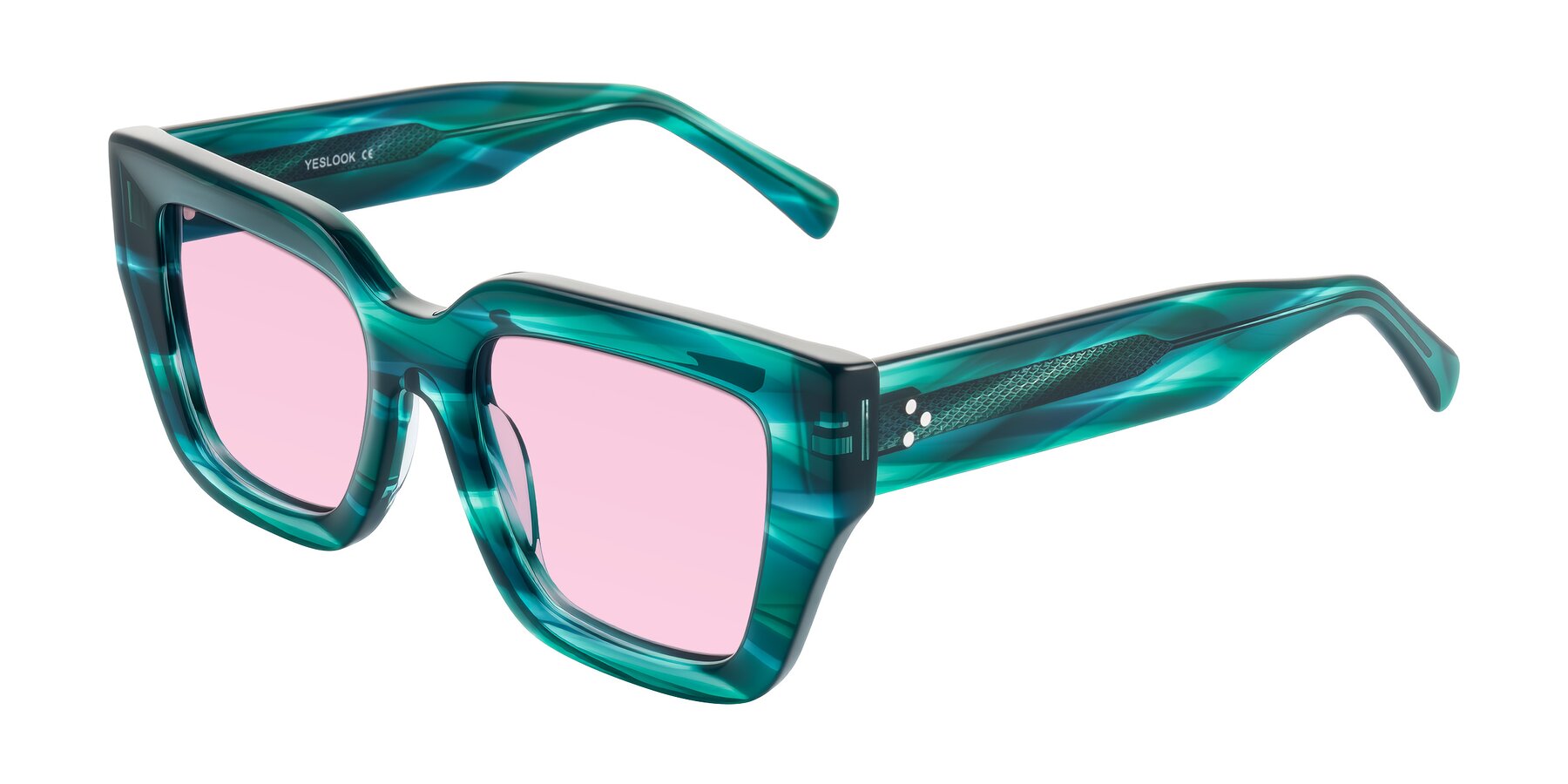 Angle of Simba in Teal Striped with Light Pink Tinted Lenses