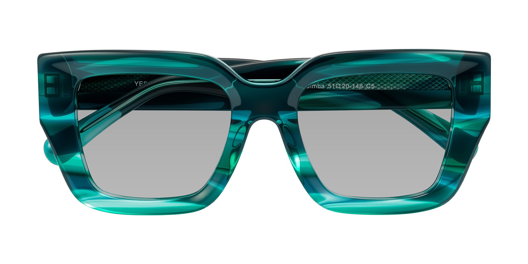 Folded Front of Simba in Teal Striped with Light Gray Tinted Lenses