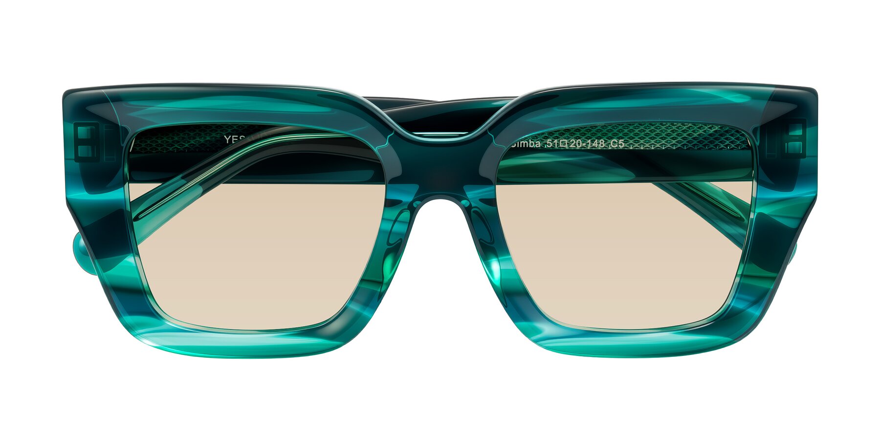 Folded Front of Simba in Teal Striped with Light Brown Tinted Lenses