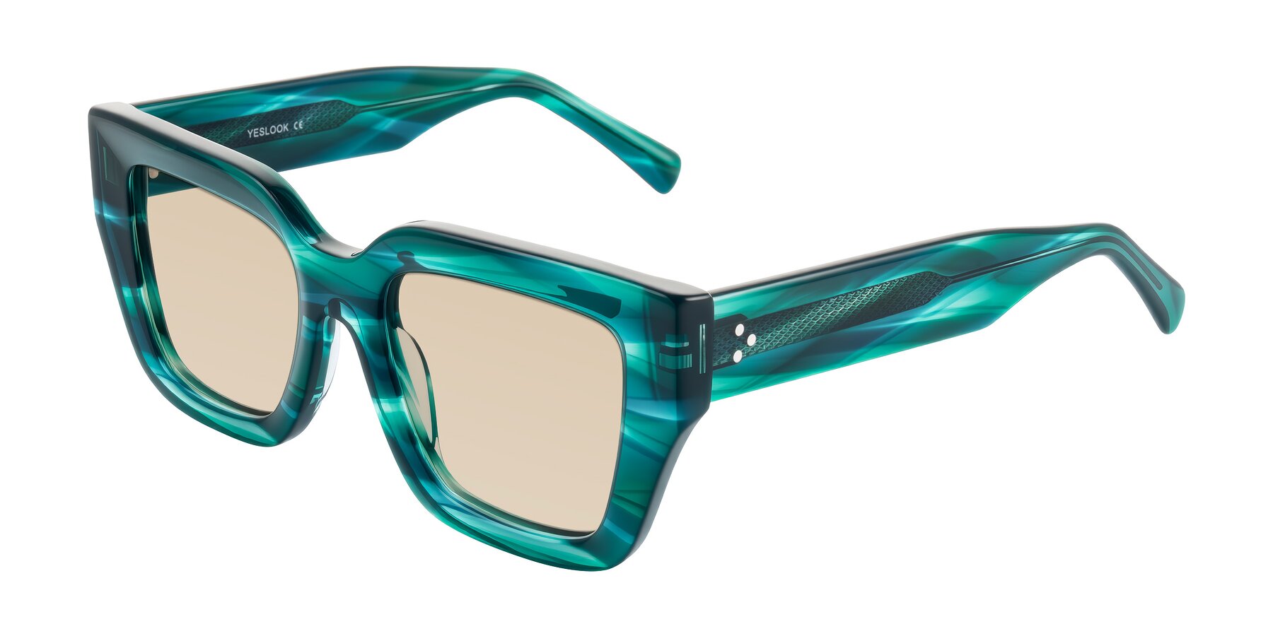 Angle of Simba in Teal Striped with Light Brown Tinted Lenses