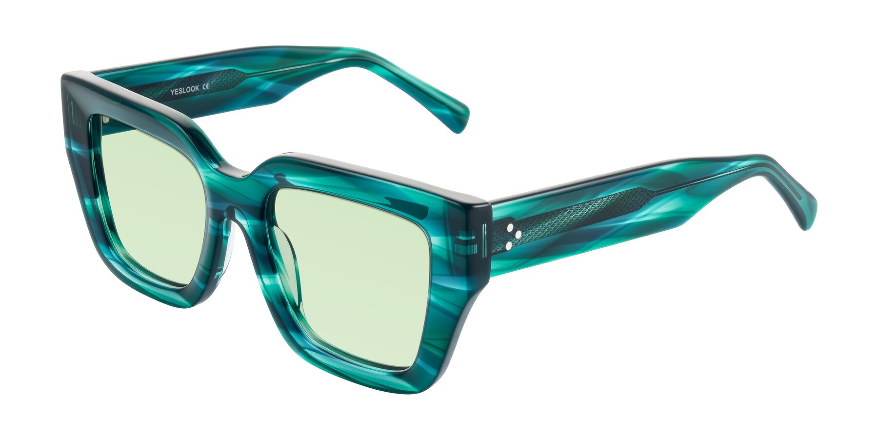 Angle of Simba in Teal Striped with Light Green Tinted Lenses