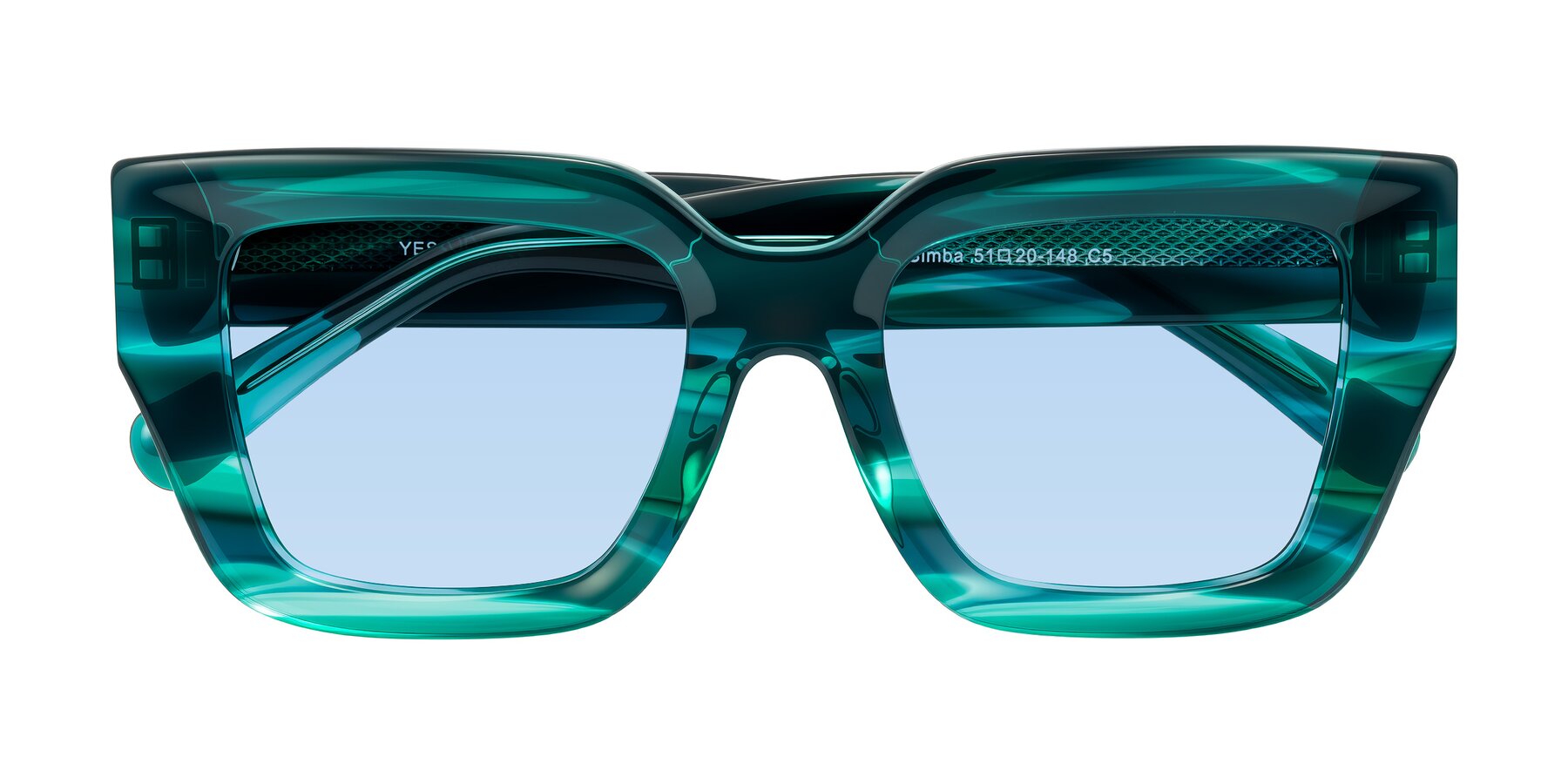 Folded Front of Simba in Teal Striped with Light Blue Tinted Lenses