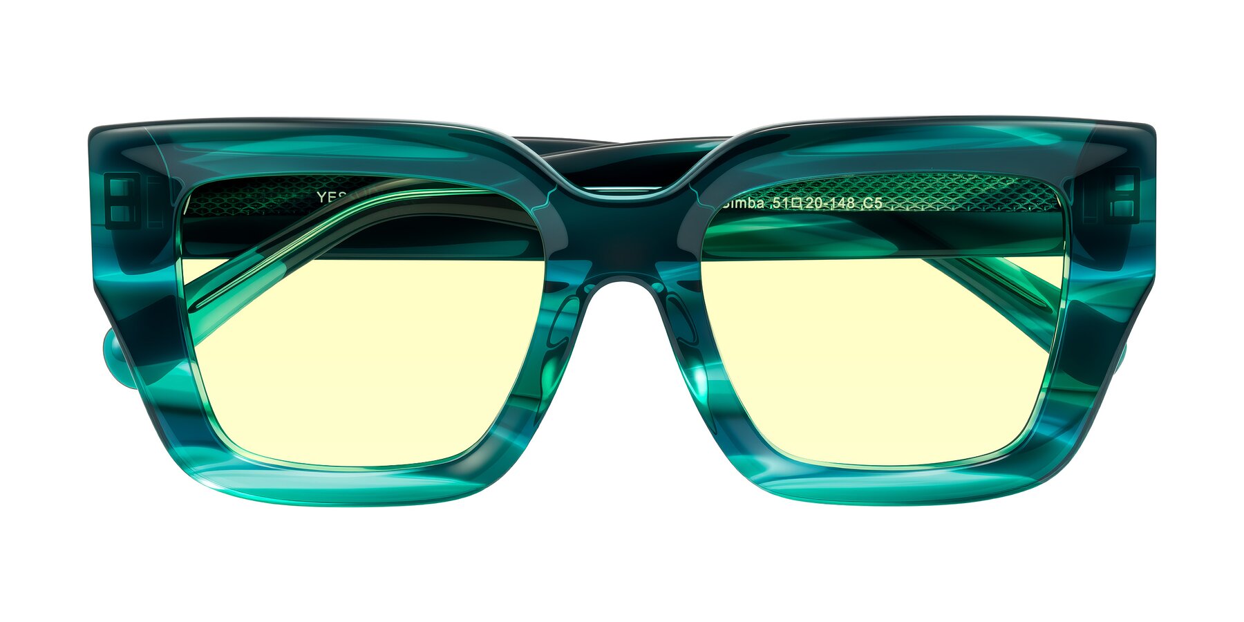 Folded Front of Simba in Teal Striped with Light Yellow Tinted Lenses