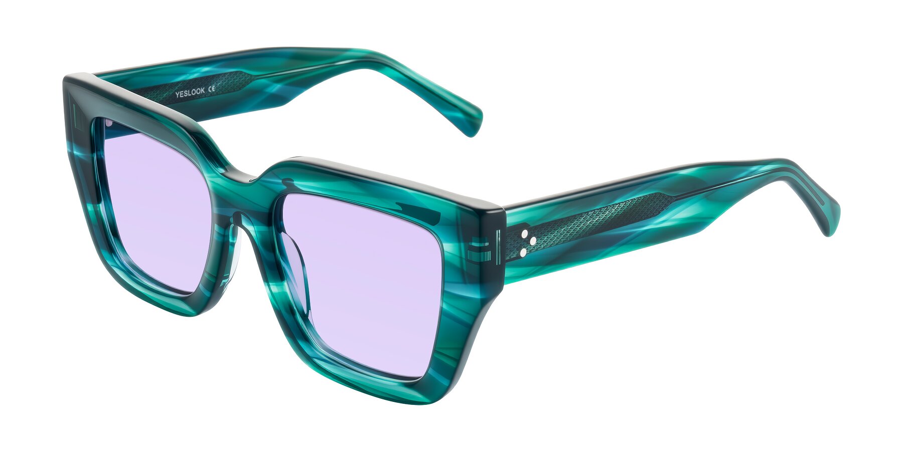 Angle of Simba in Teal Striped with Light Purple Tinted Lenses