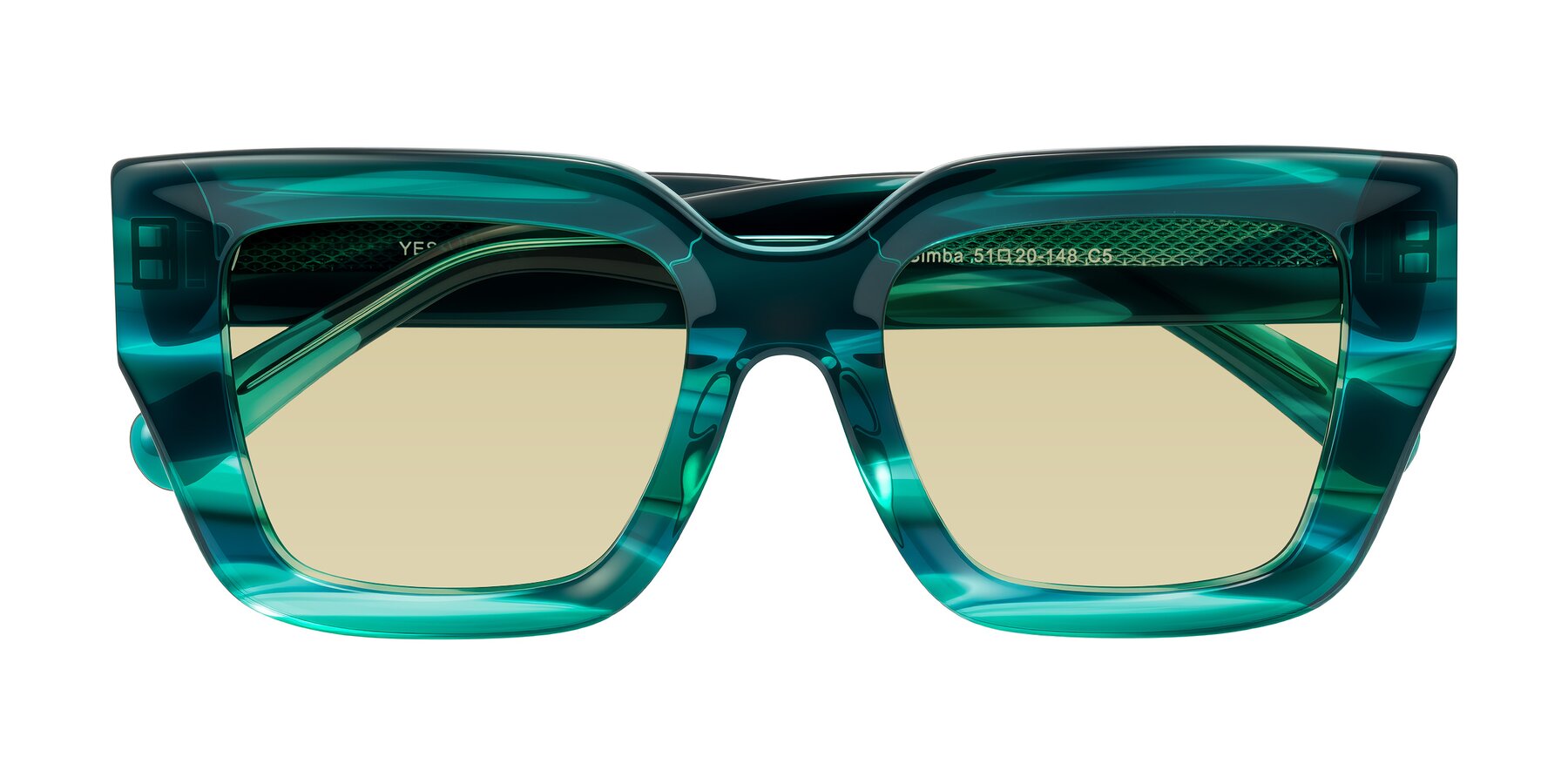 Folded Front of Simba in Teal Striped with Light Champagne Tinted Lenses