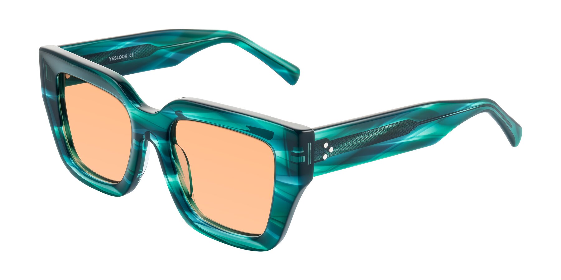 Angle of Simba in Teal Striped with Light Orange Tinted Lenses