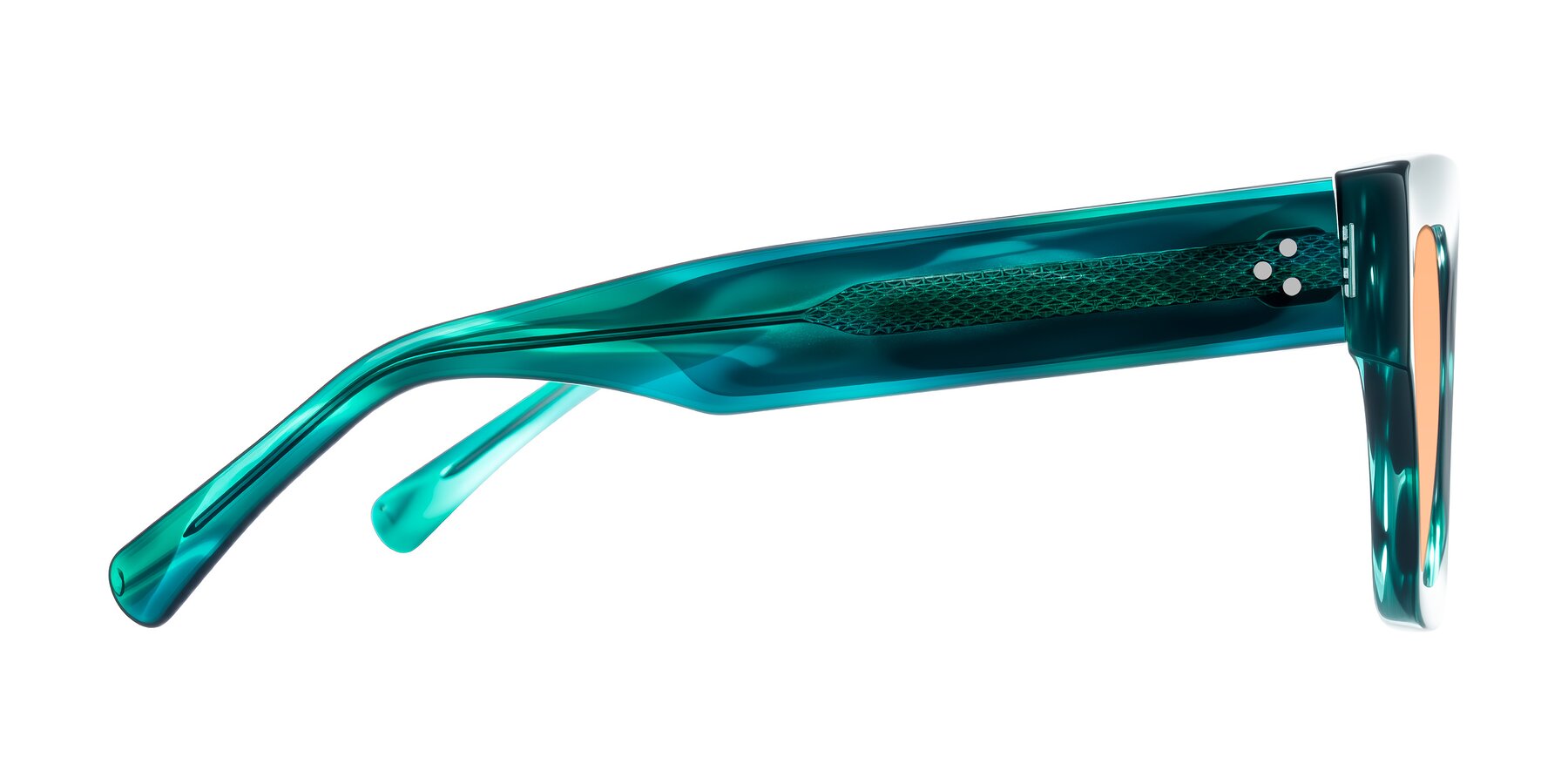 Side of Simba in Teal Striped with Light Orange Tinted Lenses