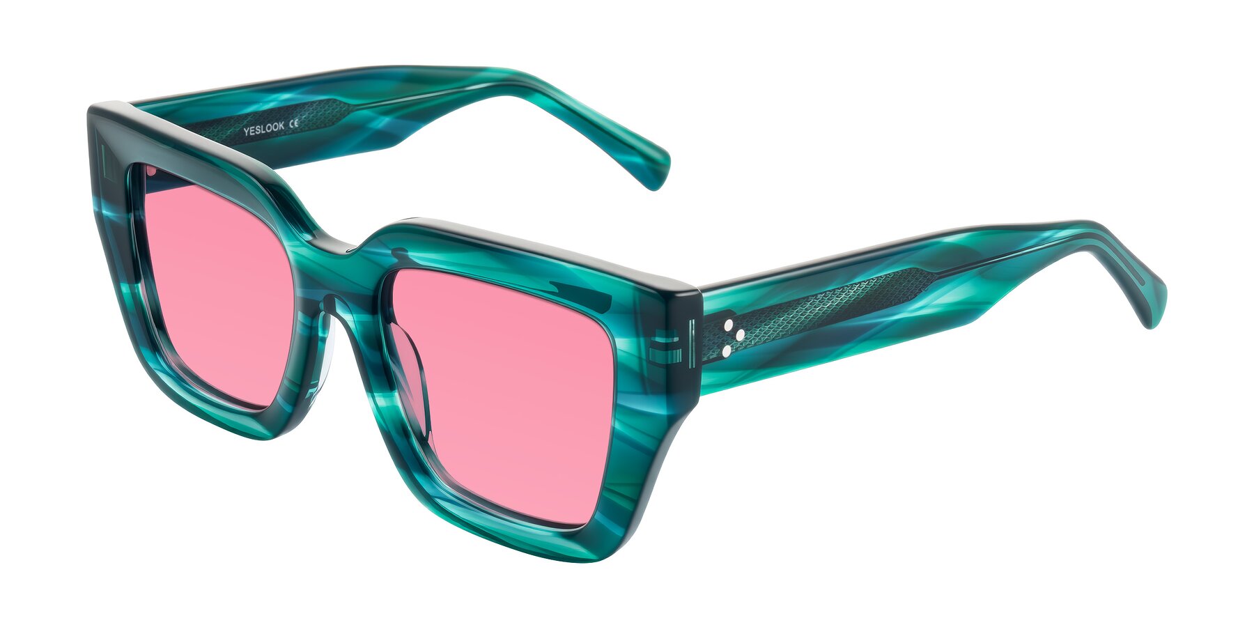Angle of Simba in Teal Striped with Pink Tinted Lenses